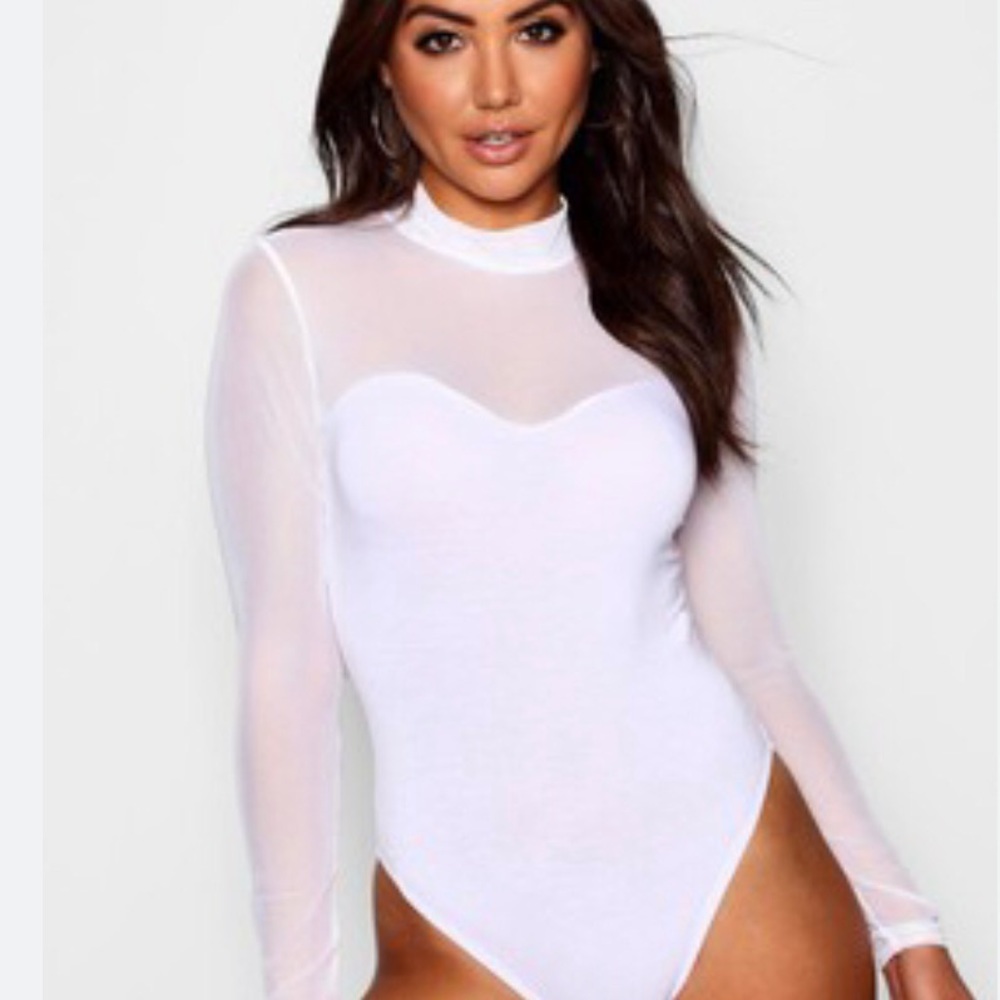 Long Sleeve Mock Neck Gauzy Intimate Sheer Mesh Long sleeve Bodysuit - Picture 5 of 5